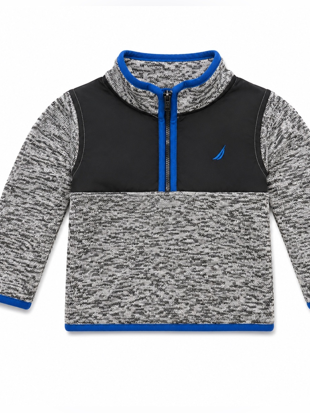 Nautica Kids Grey Marled Quarter-Zip with Blue Trim